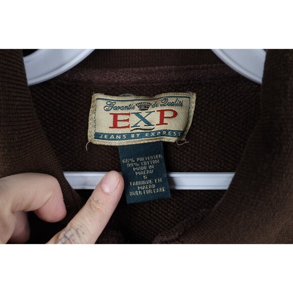Vintage 90s Express Womens Small Faded Blank Baggy Fit Thermal Knit Polo Brown - Picture 8 of 12